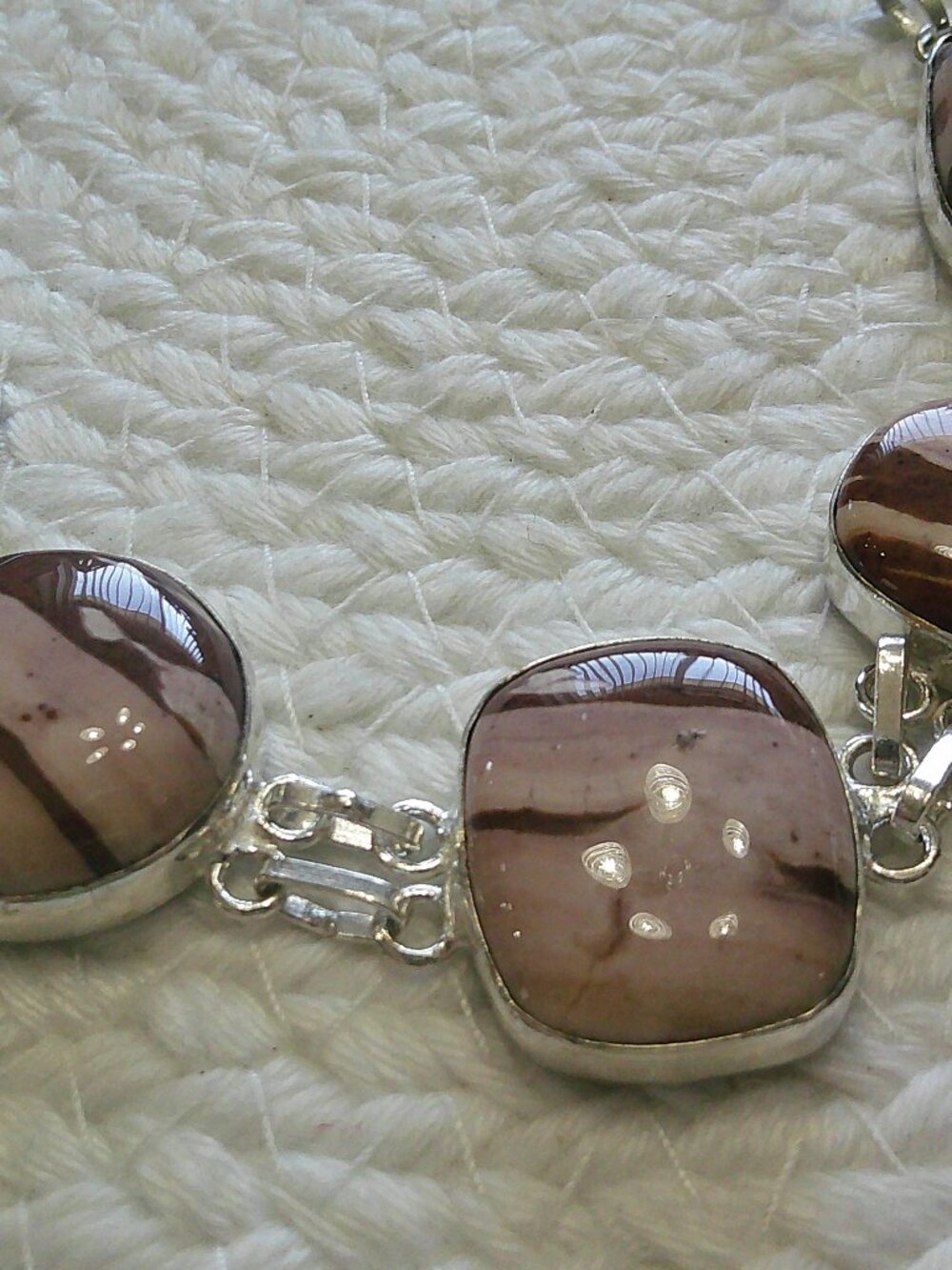 Beautiful COCONUT JASPER Handmade Sterling 925 Bracelet Size 8" #771E